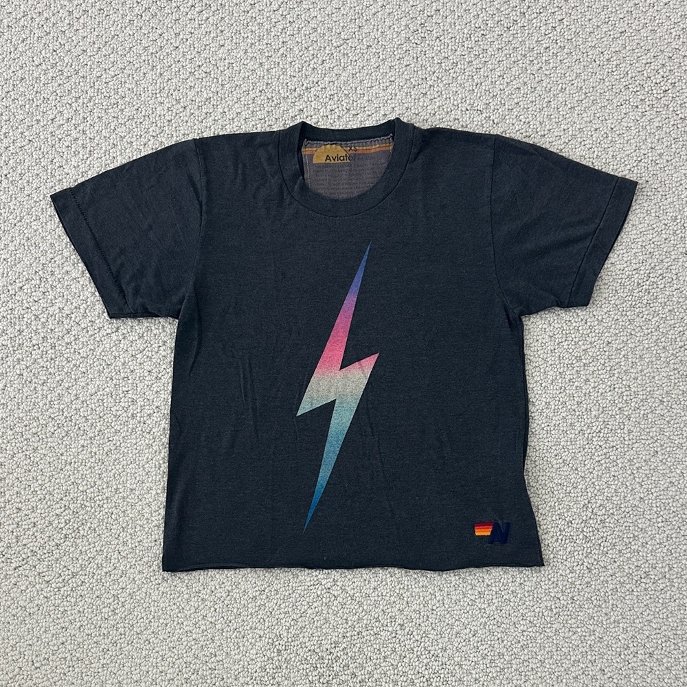 Aviator Nation Navy Tee with Pink-Blue Lightning Bolt